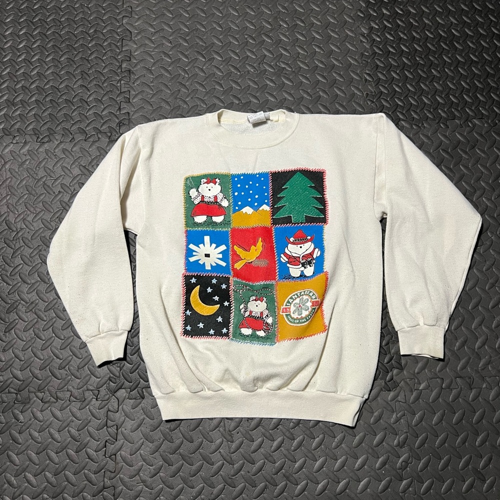 Retro Cartoon Graphic Crewneck Sweater in Cream and Red